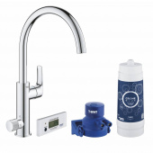 Смеситель для кухни GROHE Blue Pure Eurosmart, без электроники с C-образным изливом, для подачи смешанной и фильтрованной воды, с головкой для фильтра и счетчиком, хром (30383000) — фото, характеристики, купить в MAKHACHKALA-CLIMBO