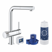 Смеситель для кухни GROHE Blue Pure Minta, без электроники с L-образным выдвижным изливом, для подачи смешанной и фильтрованной воды, с головкой для фильтра и счетчиком, хром (30382000) — фото, характеристики, купить в MAKHACHKALA-CLIMBO