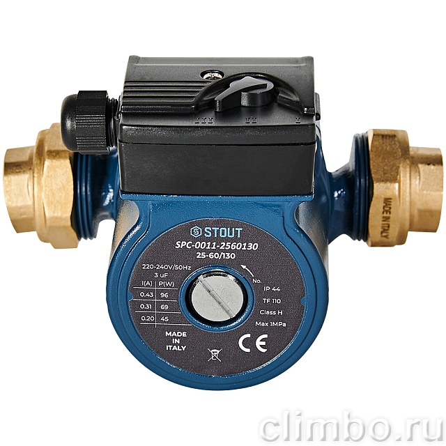 Циркуляционный насос STOUT 25-60/130 220/240V 50Hz с латунными гайками G 1 1/2 x Rp 1 — фото, детали конструкции