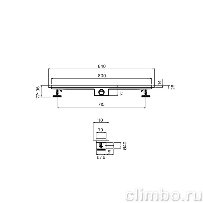 Лоток душевой, горизонтальный выпуск, комбинированный затвор, перфорированная решетка, 800мм, хром, IDDIS, 975A8SB10DZ — фото, детали конструкции