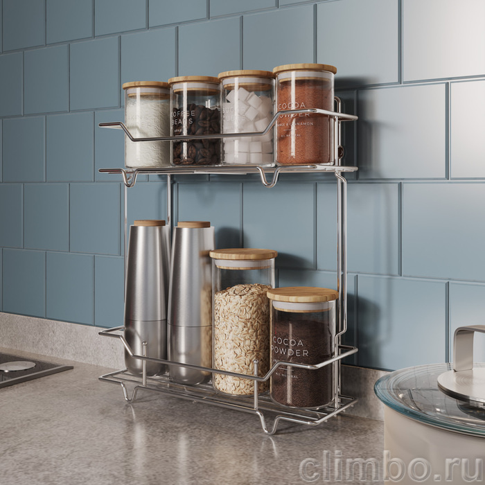 Полка двухъярусная прямая, проволока стальная, хром, Грид (Grid), Milardo, GRICS2CM44 — фото, детали конструкции