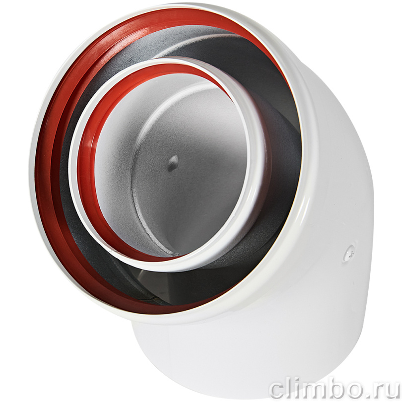 Отвод 45° традиционный коаксиальный ROMMER D80(п-м)/125(п-м) — фото, детали конструкции