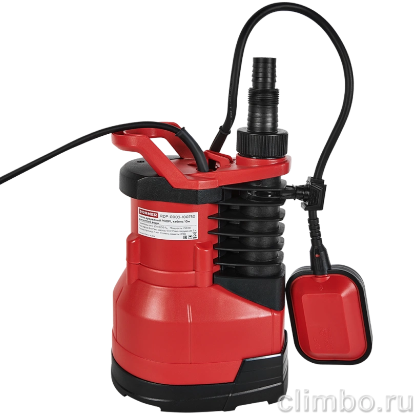 Насос дренажный ROMMER PROFI, кабель 10м, 750 Вт, для чистой воды — фото, детали конструкции